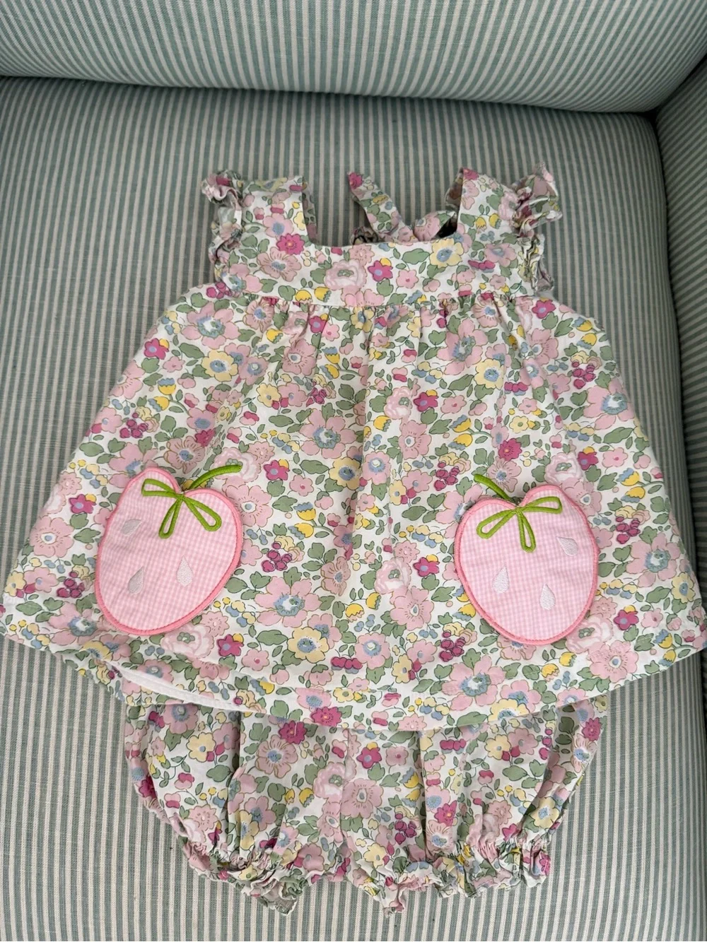 Stitchy Fish Floral Pink Strawberry Pocket Dress or Set - 18M